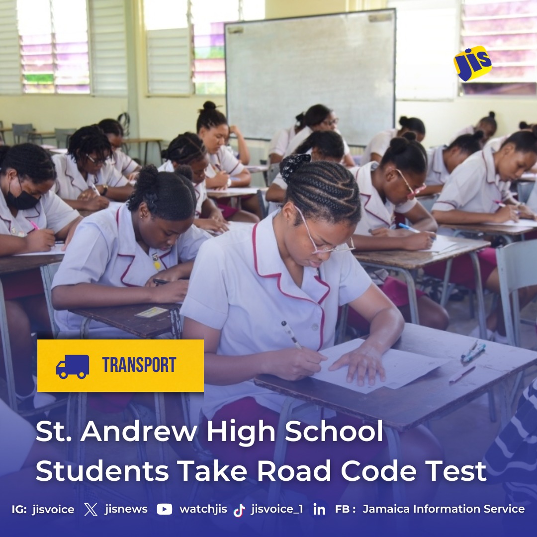 Approximately 50 students at St. Andrew High School for Girls sat the road code test on Tuesday (April 23), becoming the first Corporate Area institution and the first all-girls school to take the test.
Administered by the Island Traffic Authority (ITA), the test is a requirement under the new Road Traffic Act for persons to be granted a provisional driver’s licence (learner’s permit).
Students in grades 12 and 13 sat the test at the school’s Cecelio Avenue address.
They were required to submit a medical certificate, proof of address, and a tax registration number (TRN) to sit the test, which was facilitated by officers from the ITA’s Swallowfield Examination Depot.
Visit https://jis.gov.jm/st-andrew-high-school-students-take-road-code-test/ for more info.