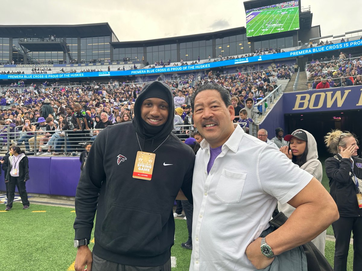 Mayor Harrell and Michael Penix Jr. at Husky Stadium.