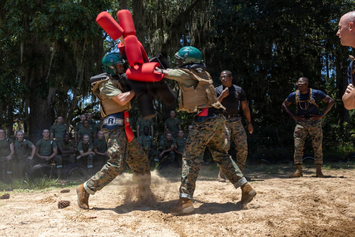 U.S. Marine Corps recruits with India Company, 3rd Recruit Training Battalion, take part in pugil stick sparring on Marine Corps Recruit Depot Parris Island, S.C., June 4, 2026. Recruits participate in body sparring, pugil sticks, and a bayonet assault course as part of their training to become Marines. (U.S. Marine Corps photo by Lance Cpl. Nicholas White)\n\n