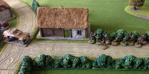 The 222 manages to flank the advancing British, putting a whole 1 point of shock on them with its 20mm cannon!