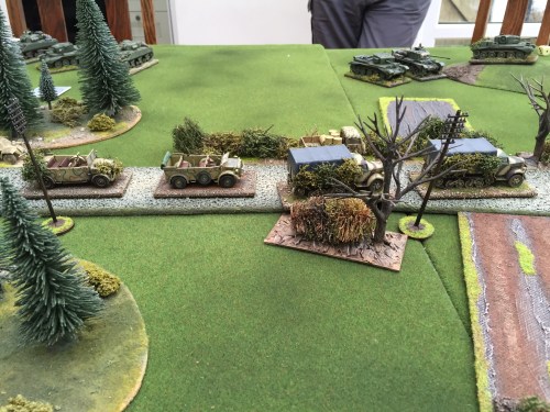 Traffic jam of trucks trying to make it to the town