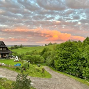 Sunset over countryside in Bieszczady, Poland
