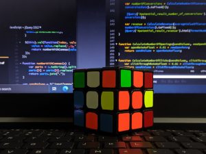 Rubik’s Cube with code background