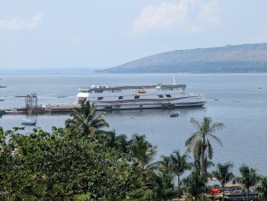 A Kenyan cargo ship docked at the shores of Lake Victoria in Port Jinja, Uganda