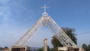 Entrance of Christ’s Cathedral Bugembe in Jinja with a high cross