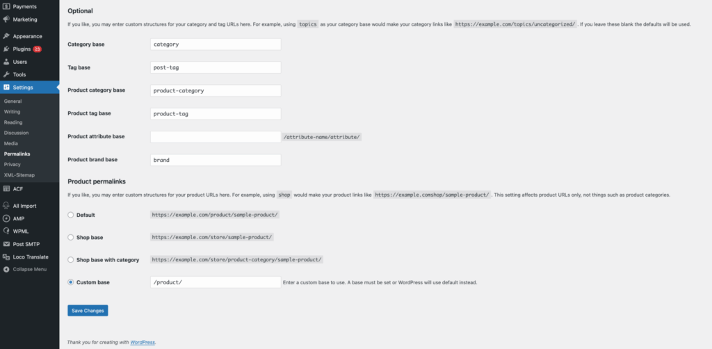 WooCommerce Permalink Settings