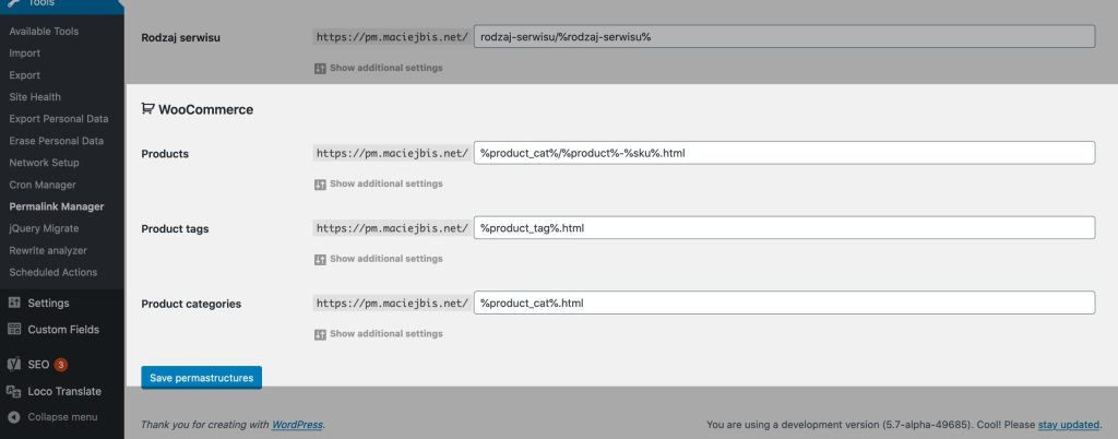 Permastructures - WooCommerce section