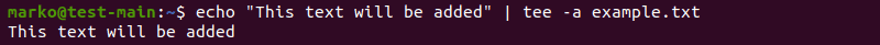 Appending the output of the echo command using the tee -a command.