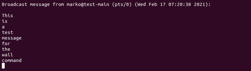 Receiving a multiple-line message send with the wall command