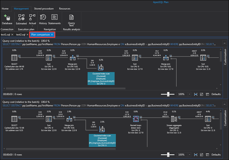 APEXSQL Plan query execution plan comparison.