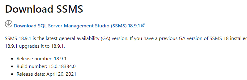 Download the SQL Server Management Studio installation file