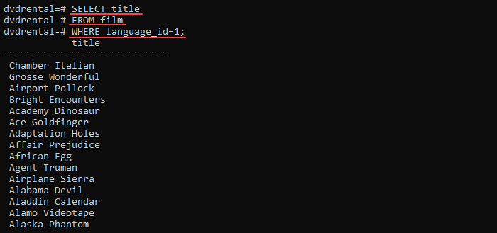 Filter results of a SELECT statement using the WHERE clause.
