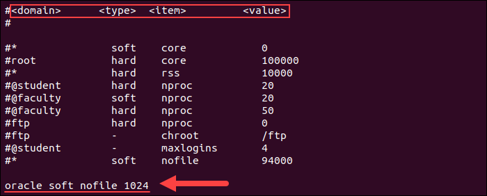 Adding an entry to a limits.conf file.