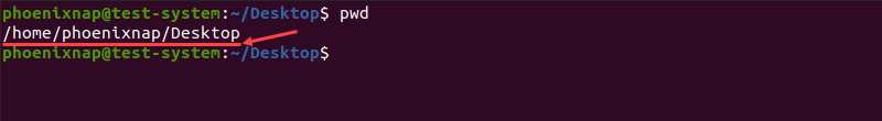 Using the pwd command to show the current working directory
