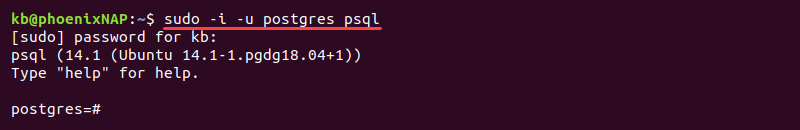 sudo -i -u postgres psql terminal output