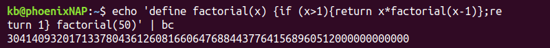 bc factorial function terminal output