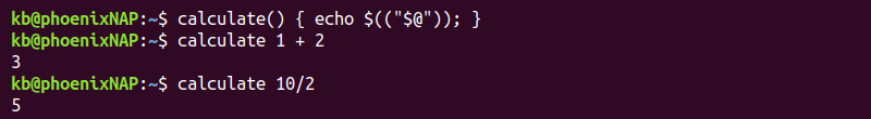 calculate bash arithmetic expansion function terminal output