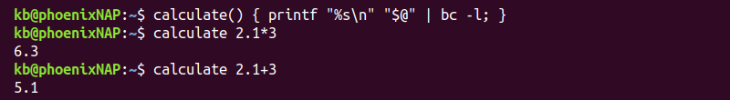 calculate bc function terminal output