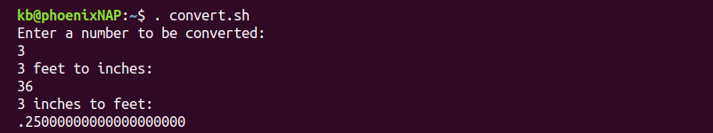 convert.sh bash script terminal output