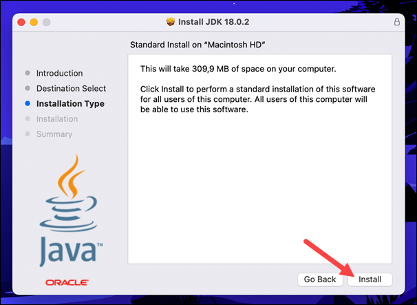 Starting the JDK installation process.