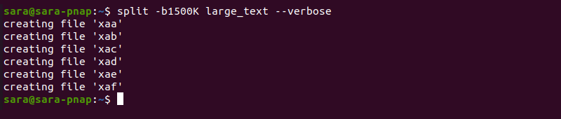split b k verbose terminal output