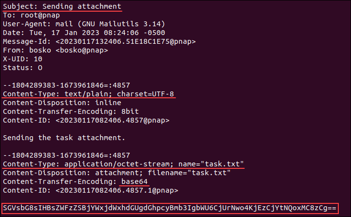 Opening an email containing an attachment using the CLI.