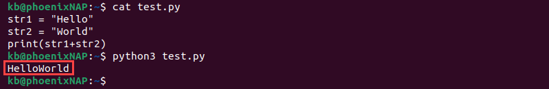 Python string append + operator output