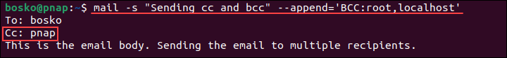 Sending email Cc and Bccs using the mail command.