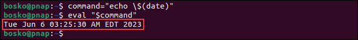 Substituting a command using a variable.