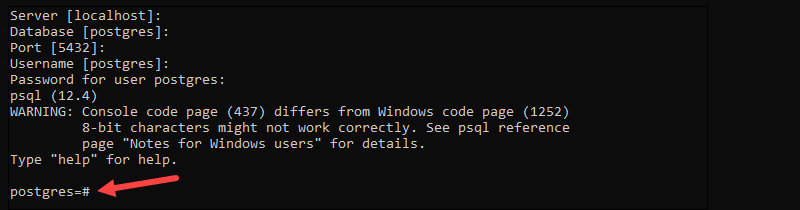 Connect to the database server using psql terminal.