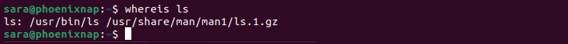 whereis ls terminal output