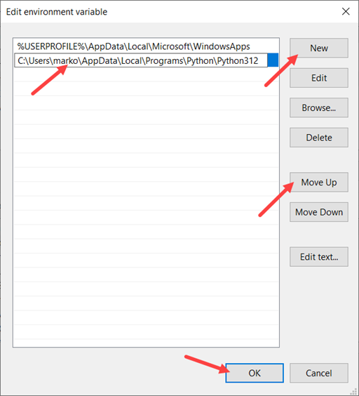 Adding an address to the PATH variable.