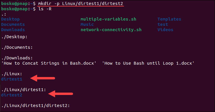 Using mkdir to create parent directories.
