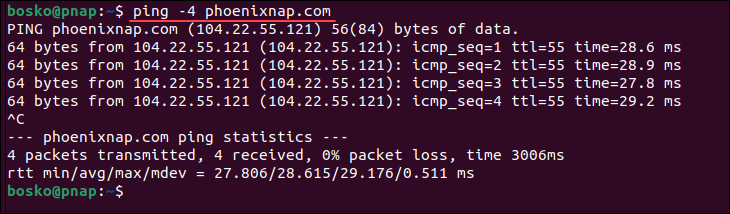 Specifying which Internet protocol to use for pinging.