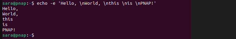 echo -e \n terminal output