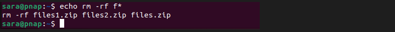 echo rm -rf terminal output