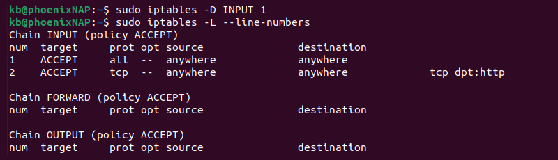 iptables drop rule 1 terminal output
