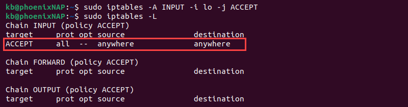 iptables loopback traffic output