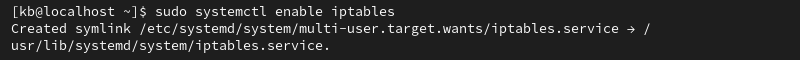 sudo systemctl enable iptables terminal output