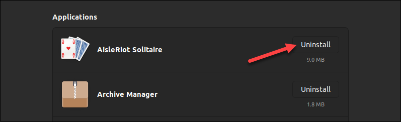 Uninstalling an app in the Ubuntu Software Center.