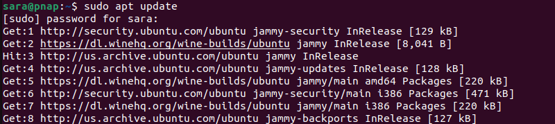 sudo apt update terminal output