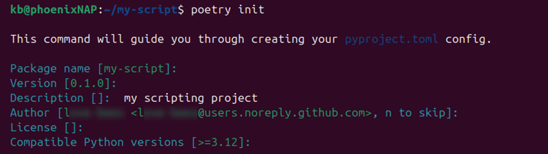 Starting an interactive prompt in Poetry.