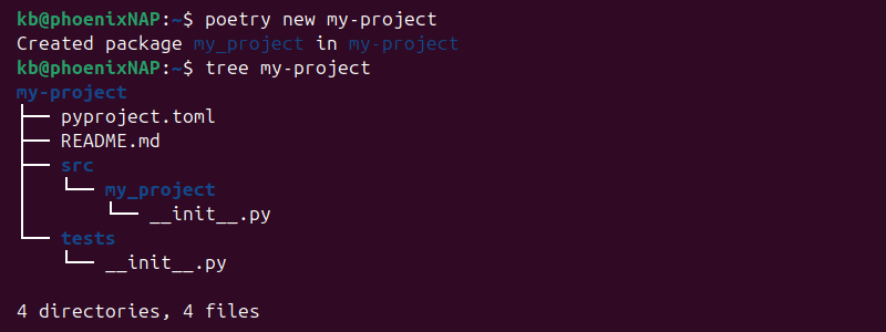 Creating a new project in Python Poetry.