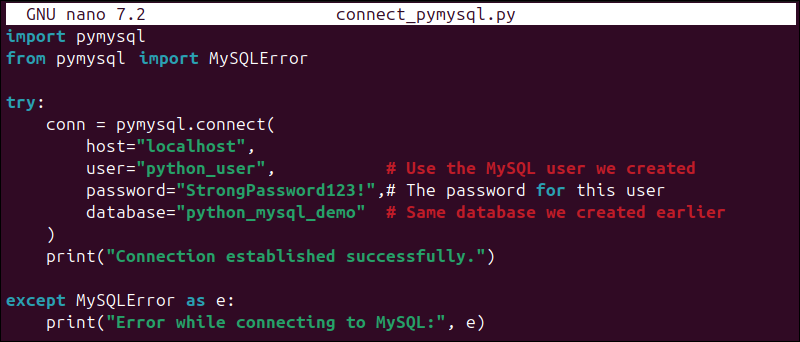 Creating a Python script for PyMySQL.