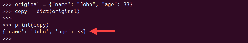 Create a dictionary from another dictionary using dict().