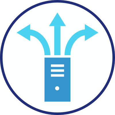 a phone-like device out of which come three arrows, one to the left, one to the right and one straight ahead
