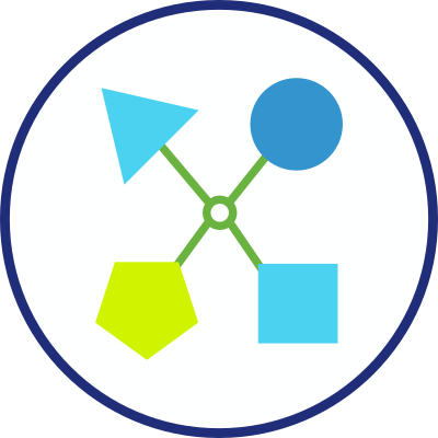 four different geometrical figures are connected via bridges