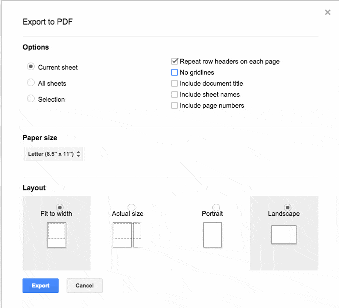 Export your Google Sheets with gridlines