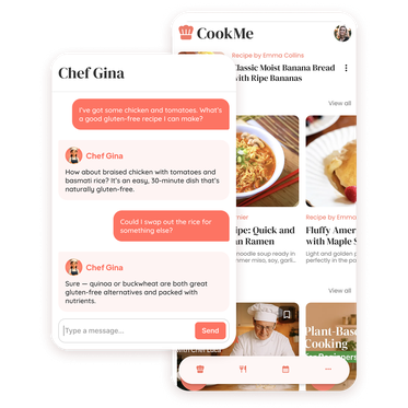 Exemplo de uma conversa entre o RAG Chatbot de um aplicativo de culinária e um usuário intolerante ao glúten