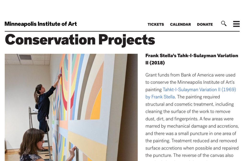 A screenshot of the conservation page on the Minneapolis Institute of Art website